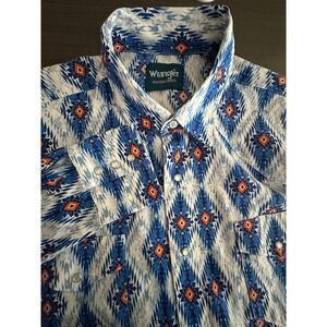 Vintage Wrangler Brushpopper Mens Shirt Rodeo Striped Aztec Pearl Snap XXL